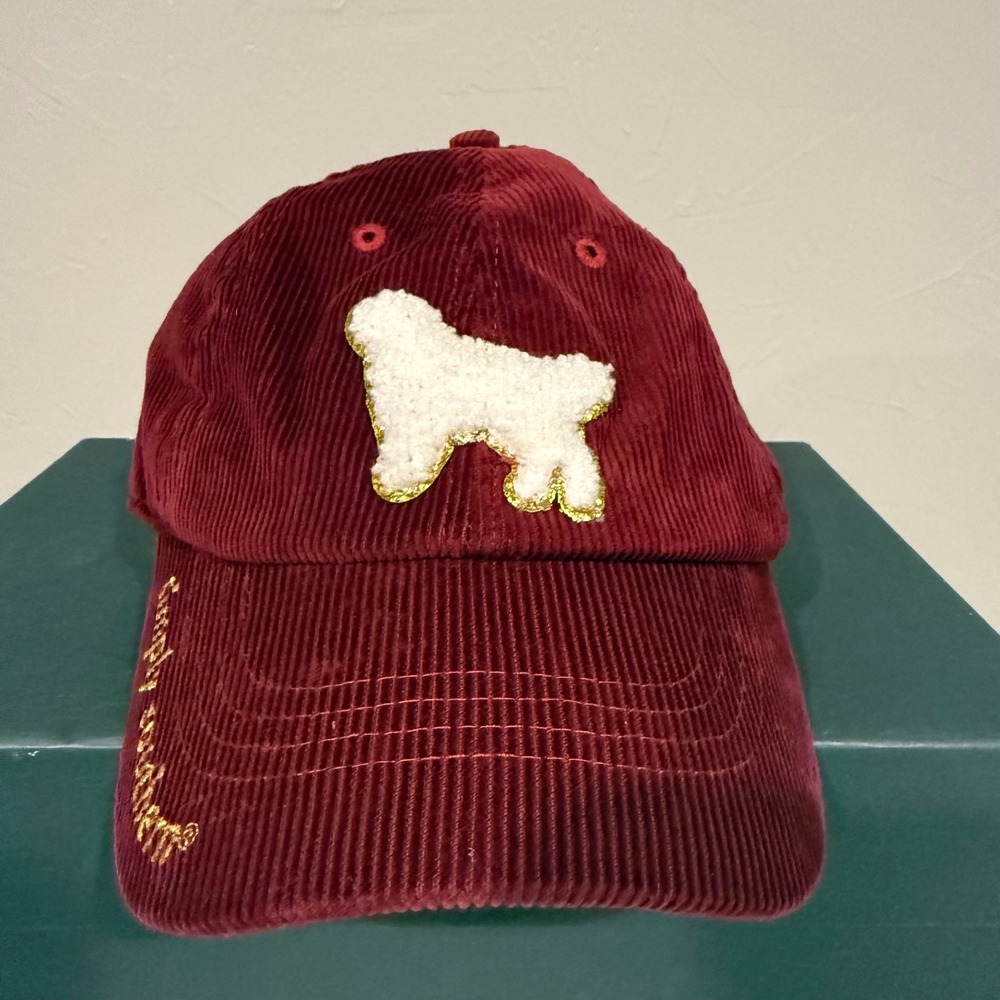 Simply Southern Baseball Cap Women OS Burgundy Excellent Corduroy Sherpa Dog Hat